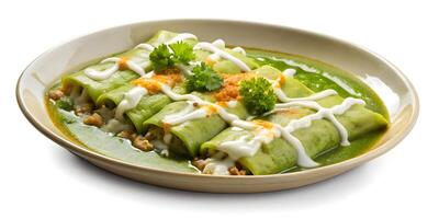 Tasty Mexican Enchiladas Smothered in Green Sauce photo