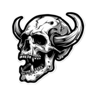 Monochrome Demon Skull with Horns png