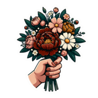 Hand Holding a Vibrant Bouquet of Mixed Flowers png
