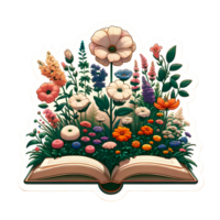 magisk öppen bok med färgrik blommor illustration png