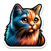 Colorful Painted Cat Illustration with Vibrant Blue and Orange Tones Isolated on Transparent Background png