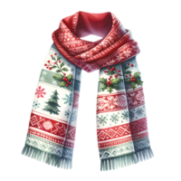 Festive Christmas Scarf with Snowflake, Tree, and Holly Berry Patterns Isolated on Transparent Background png