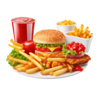 Burger French fries isolated on transparent background png