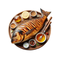 Grilled fish isolated on transparent background png