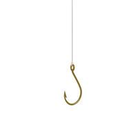 Golden fishing hook on fishing line, isolated on white background, 3D rendering. photo