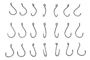 Set of fishing hooks, isolated on white background, 3D rendering. photo