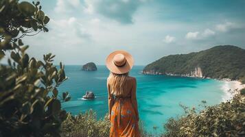 POV view of a girl looking at beach island photo