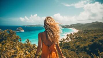 POV view of a girl looking at beach island photo