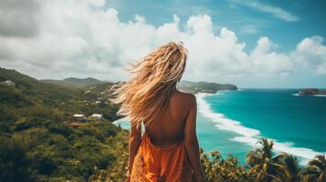 POV view of a girl looking at beach island photo