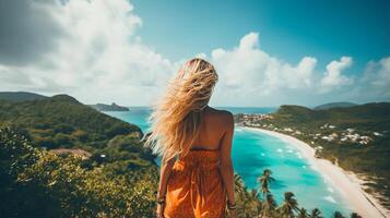 POV view of a girl looking at beach island photo