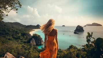 POV view of a girl looking at beach island photo