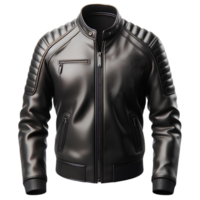Black men's leather jacket isolated on transparent background png
