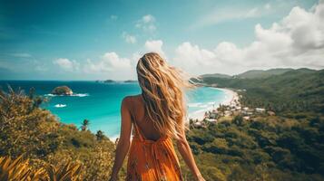 POV view of a girl looking at beach island photo