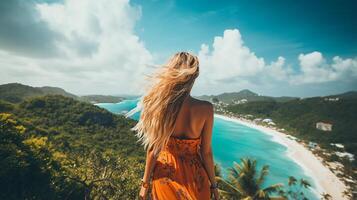 POV view of a girl looking at beach island photo