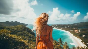 POV view of a girl looking at beach island photo