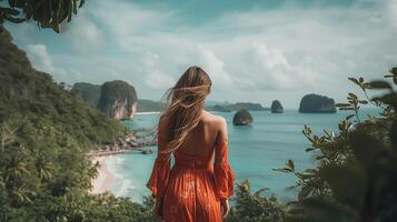 POV view of a girl looking at beach island photo