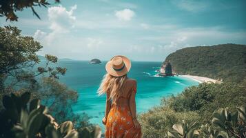 POV view of a girl looking at beach island photo