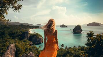 POV view of a girl looking at beach island photo