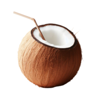 A coconut with a straw in it with transparent background png