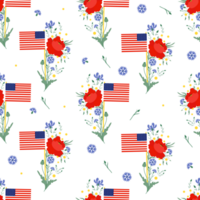 Memorial Day Seamless pattern. American flag with flowers png