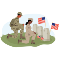 Military black soldier man and woman in front of graves png