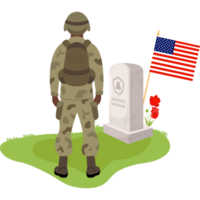 Memorial Day. Military soldier stands in Cemetery png