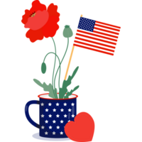 americano bandiera nel tazza con rosso papavero png
