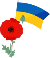 Ukrainian yellow and blue flag with poppy flower png