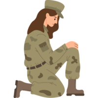 Military soldier woman on one knee png