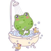 Cute frog bathes in bath png