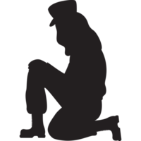 Military soldier woman on one knee silhouette drawing png