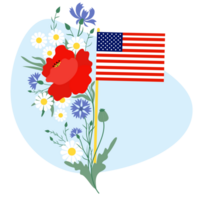 Mémorial journée. américain drapeau avec fleurs png
