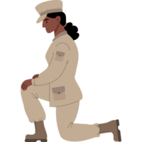 militar soldado negro mujer en uno rodilla png
