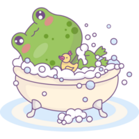 Frog bathes in bath with foam png