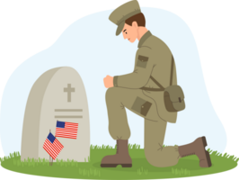 Military soldier in front of American grave. Memorial Day png