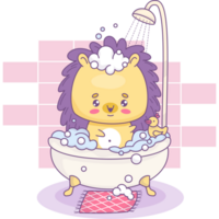 Cute hedgehog bathes in bath with foam png