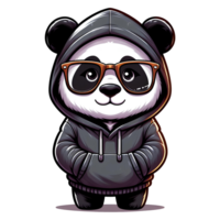 cartoon character of adorable panda wearing glasses and grey hoodie png