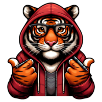 3d rendere tigre indossare rosso felpa con cappuccio png