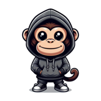 adorável macaco vestindo cinzento moletom com capuz png