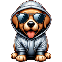 3d perro con Gafas de sol vistiendo gris capucha png