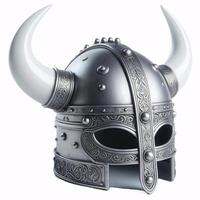 un vikingo casco con dos cuernos, hecho de metal con un céltico nudo diseño alrededor el fondo foto