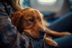 Dog Resting on Persons Lap. Generative by AI photo