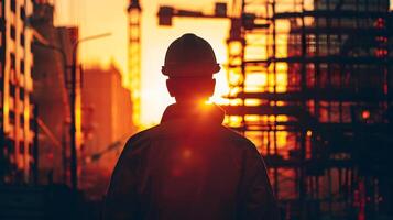 Man in Hard Hat at Construction Site. Generative by AI photo