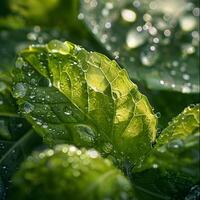 Green Leaf With Water Droplets. Generative by AI photo