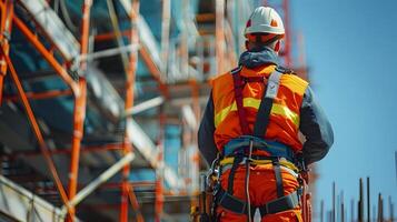 construcción trabajador a edificio sitio. generativo por ai foto