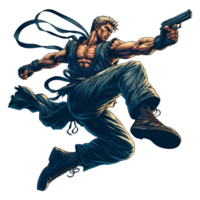 fighter game character with a gun png