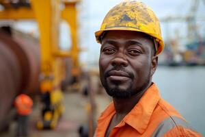 Dock Worker Portrait at Maritime Terminal. Generative-AI photo