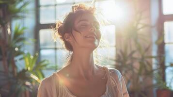 Woman Smiling by Window. Generative-AI photo