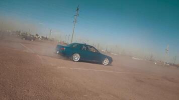 Drifting car, professional driver drifting car on asphalt race track. smoke and dust video