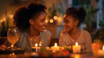 Mother-Daughter Bonding Over Candlelit Dinner. Generative-AI photo